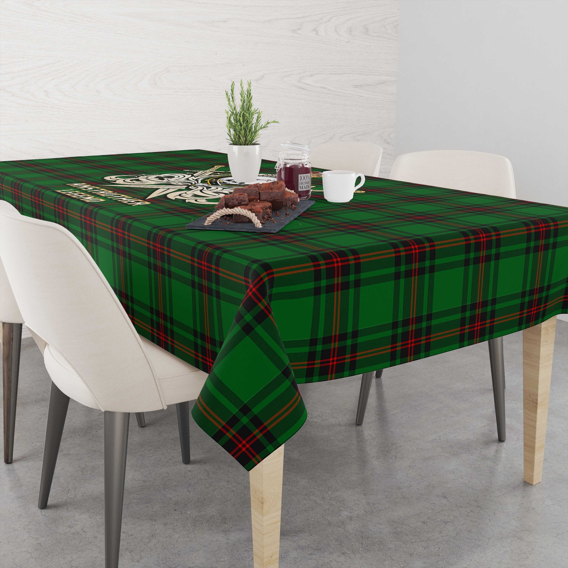 Tartan Vibes Clothing Anstruther Tartan Tablecloth with Clan Crest and the Golden Sword of Courageous Legacy