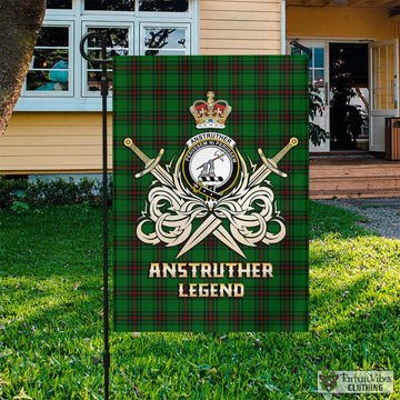 Anstruther Tartan Garden Flag with Clan Crest and the Golden Sword of Courageous Legacy