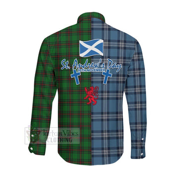 Anstruther Tartan Long Sleeve Button Shirt Happy St. Andrew's Day Half Tartan Style Men's Shirt - Tartan Vibes Clothing