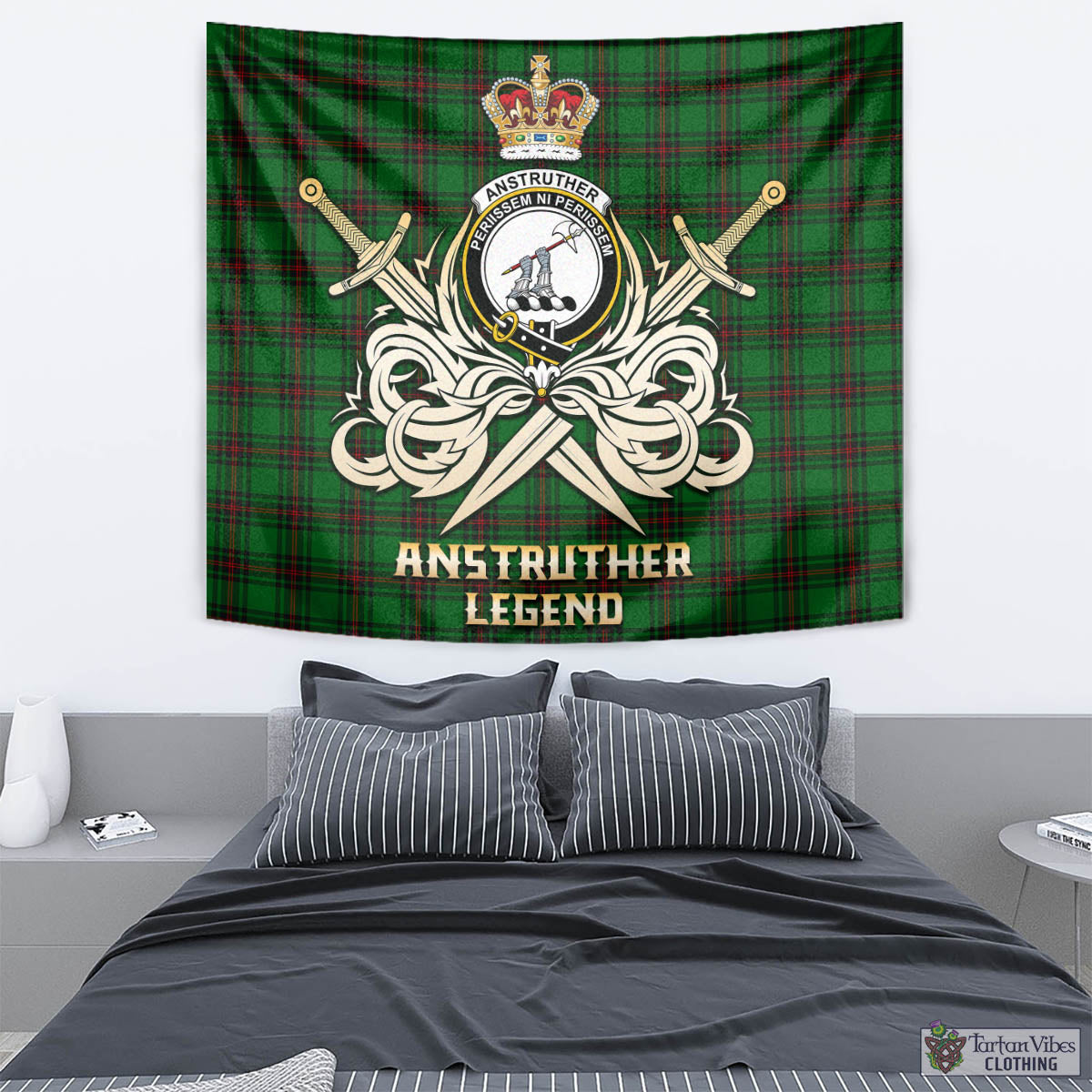 Tartan Vibes Clothing Anstruther Tartan Tapestry with Clan Crest and the Golden Sword of Courageous Legacy