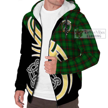 Anstruther Tartan Sherpa Hoodie with Family Crest and Celtic Symbol Style - Tartan Vibes Clothing