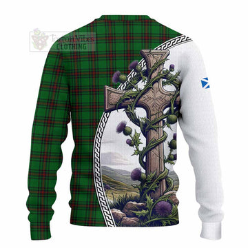 Anstruther Tartan Knitted Sweater with Family Crest and St. Andrew's Cross Accented by Thistle Vines - Tartan Vibes Clothing