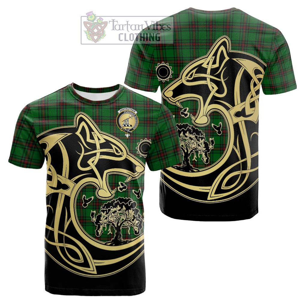 Anstruther Tartan Cotton T-shirt with Family Crest Celtic Wolf Style Kid's Shirt - Tartan Vibes Clothing