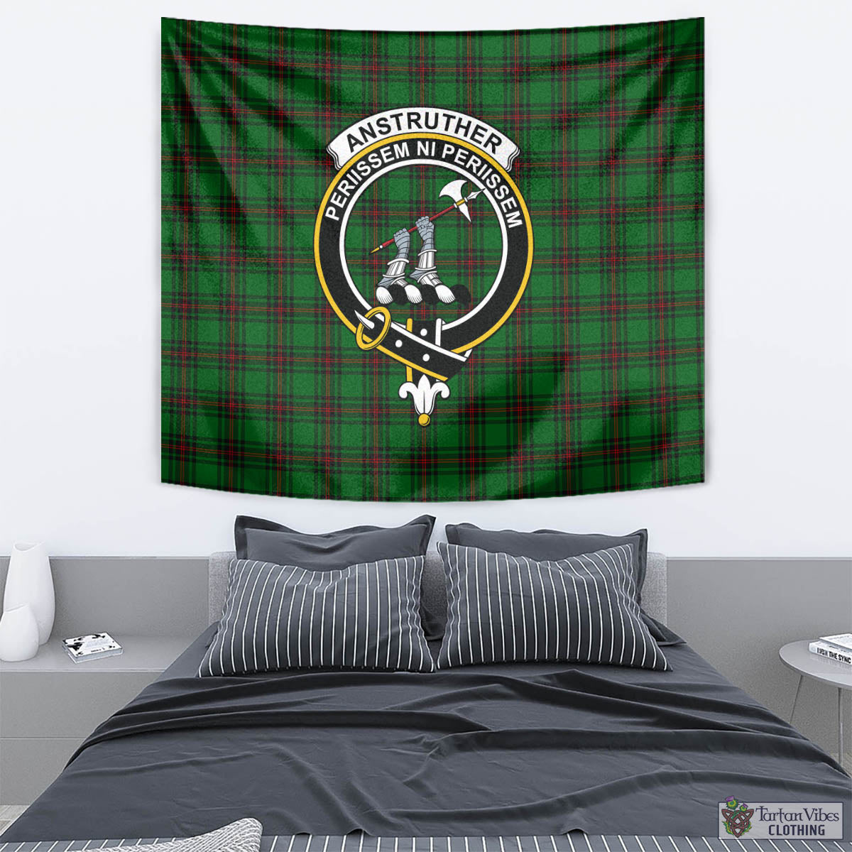 Tartan Vibes Clothing Anstruther Tartan Tapestry Wall Hanging and Home Decor for Room with Family Crest