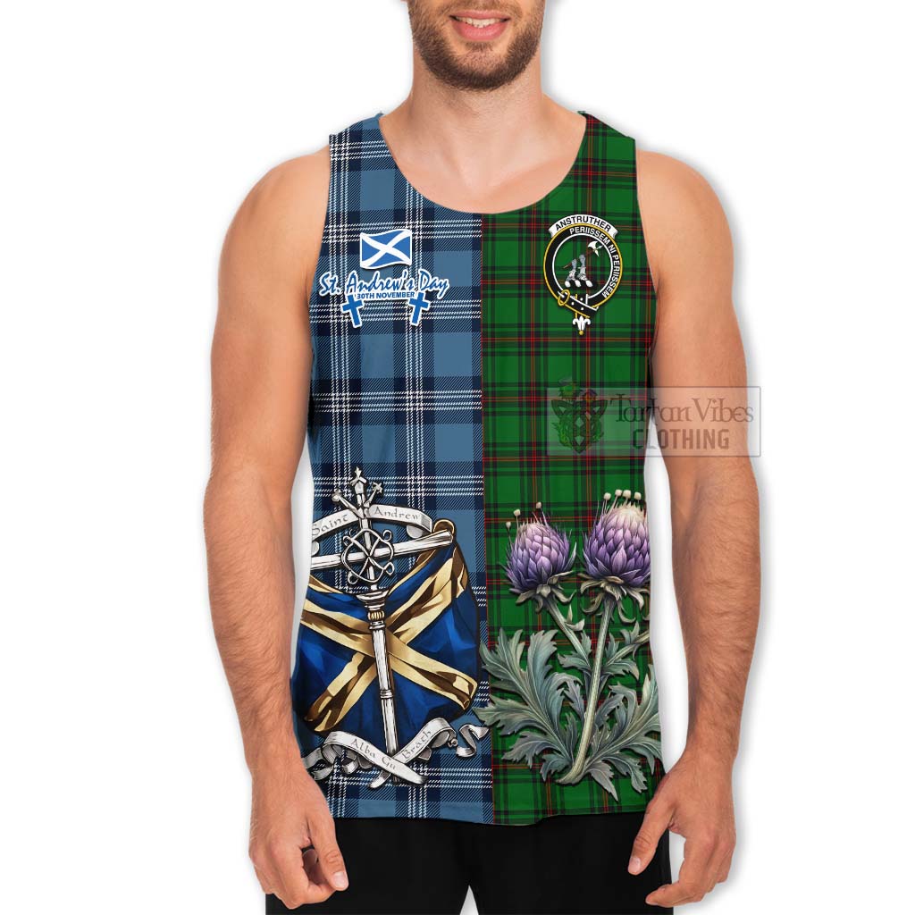 Anstruther Tartan Men's Tank Top Happy St. Andrew's Day Half Tartan Style - Tartan Vibes Clothing
