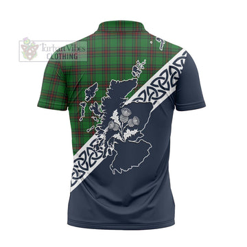 Anstruther Tartan Zipper Polo Shirt Featuring Thistle and Scotland Map - Tartanvibesclothing Store