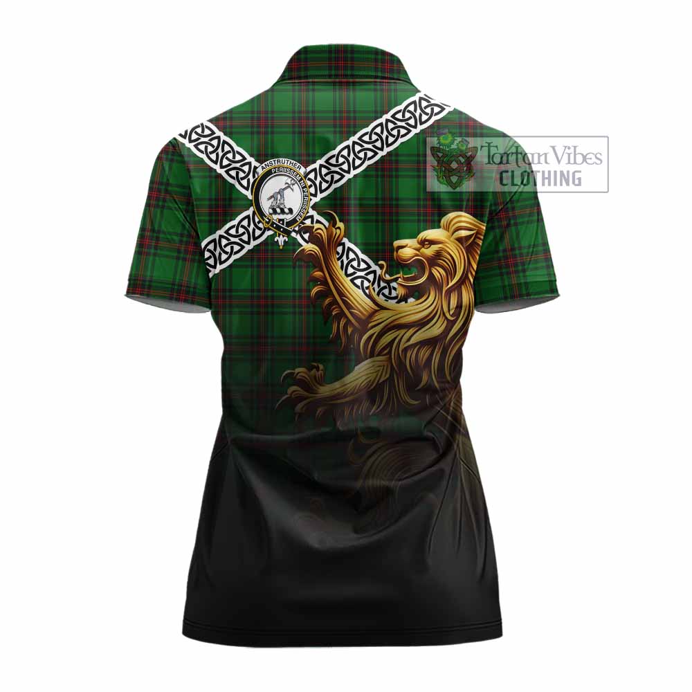 Anstruther Crest Tartan Women's Polo Shirt with Golden Lion Emblem Celtic Style - Tartan Vibes Clothing