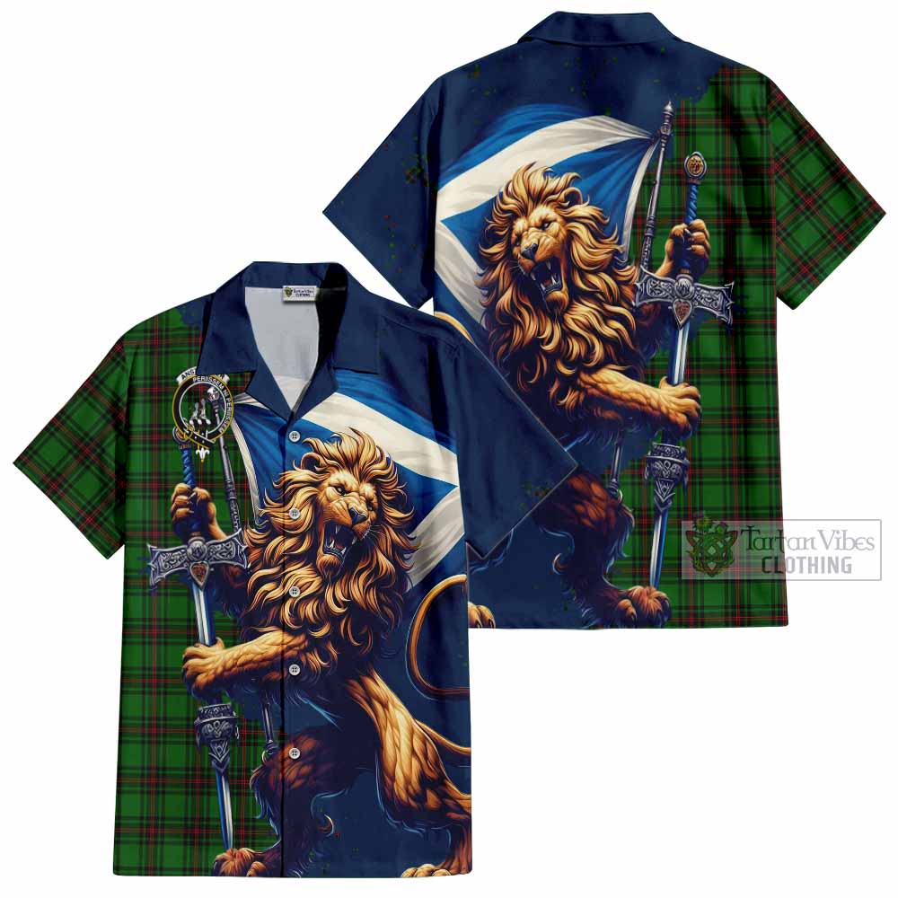 Anstruther Tartan Family Crest Hawaiian Shirt with Scottish Majestic Lion - Tartan Vibes Clothing