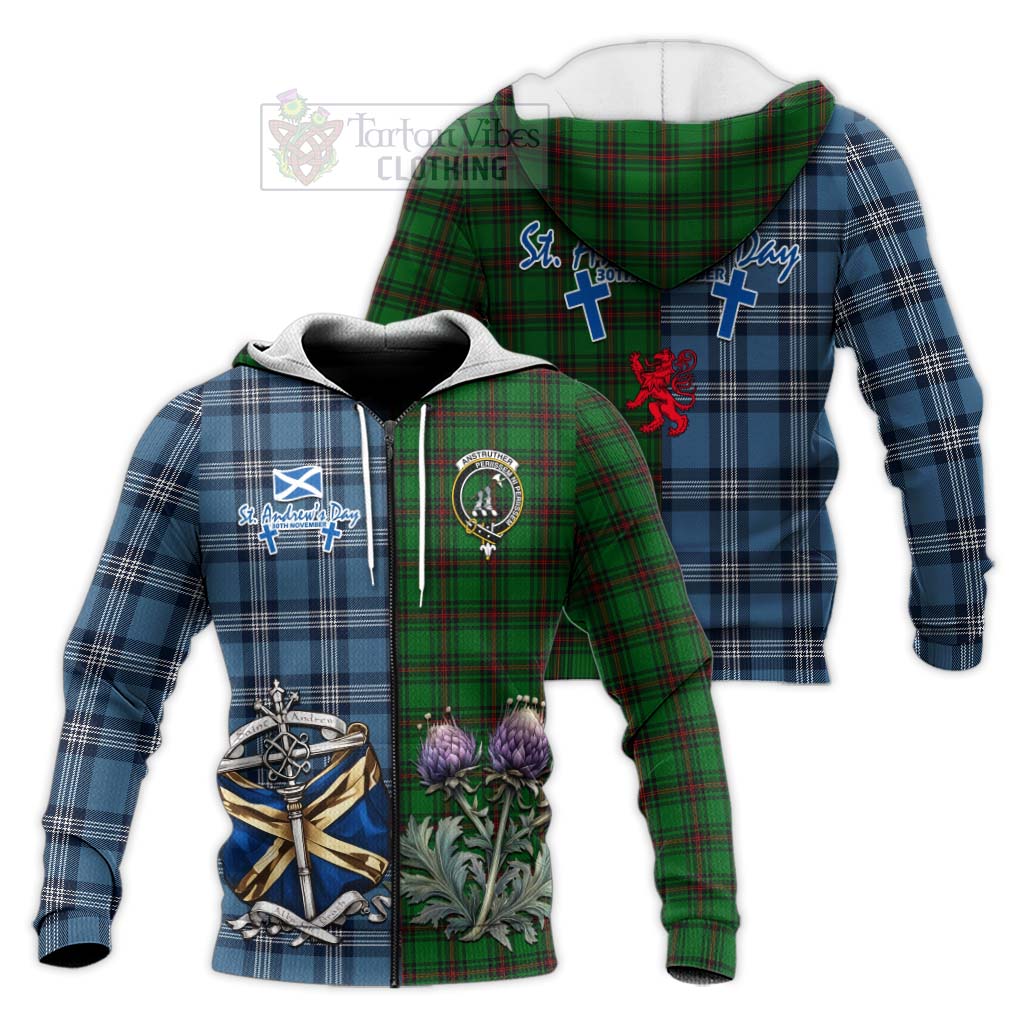 Anstruther Tartan Knitted Hoodie Happy St. Andrew's Day Half Tartan Style Unisex Knitted Zip Hoodie - Tartan Vibes Clothing