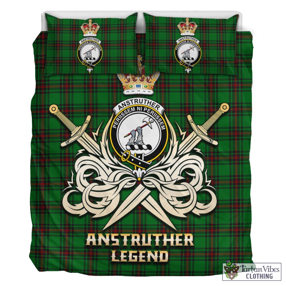 Tartan Vibes Clothing Anstruther Tartan Bedding Set with Clan Crest and the Golden Sword of Courageous Legacy