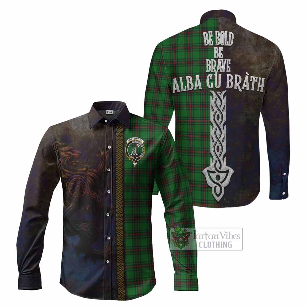 Anstruther Tartan Family Crest Long Sleeve Button Shirt Alba Gu Brath Be Brave Lion Ancient Style - Tartan Vibes Clothing