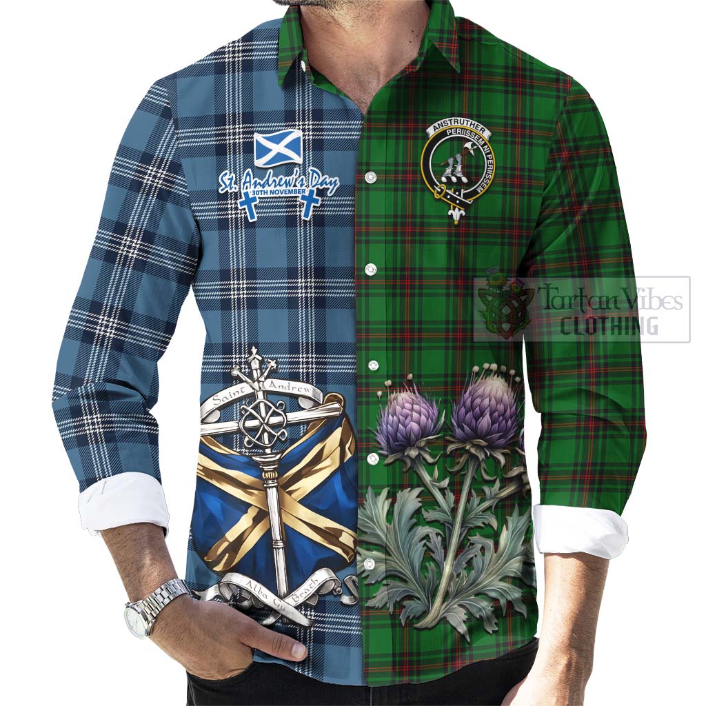 Anstruther Tartan Long Sleeve Button Shirt Happy St. Andrew's Day Half Tartan Style - Tartan Vibes Clothing