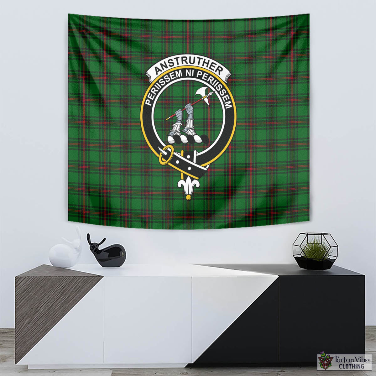 Tartan Vibes Clothing Anstruther Tartan Tapestry Wall Hanging and Home Decor for Room with Family Crest