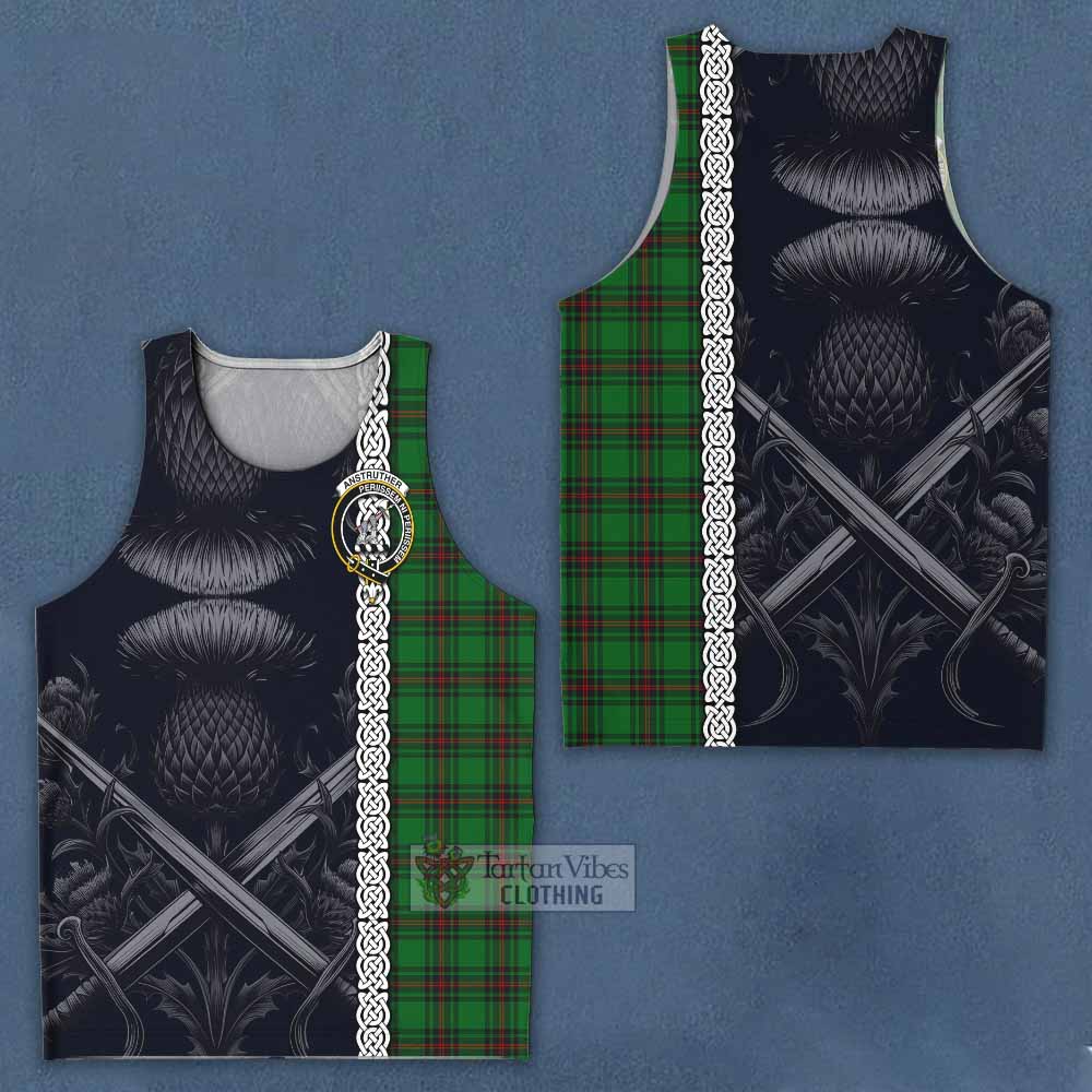 Anstruther Tartan Men's Tank Top with Family Crest Cross Sword Thistle Celtic Vibes - Tartan Vibes Clothing