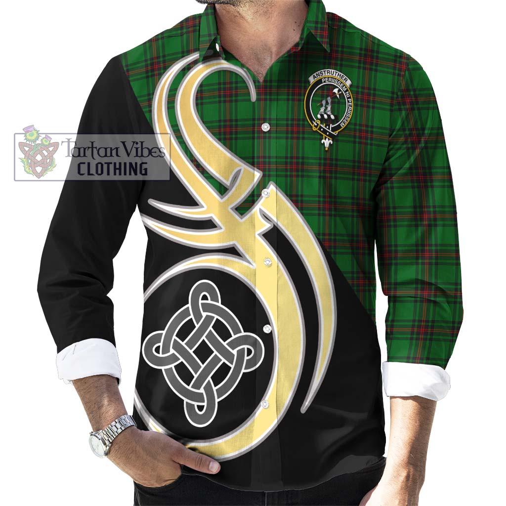 Anstruther Tartan Long Sleeve Button Shirt with Family Crest and Celtic Symbol Style - Tartan Vibes Clothing