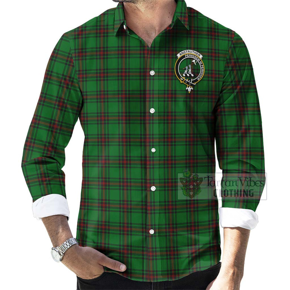 Anstruther Tartan Long Sleeve Button Shirt with Family Crest Celtic Skull Style - Tartan Vibes Clothing
