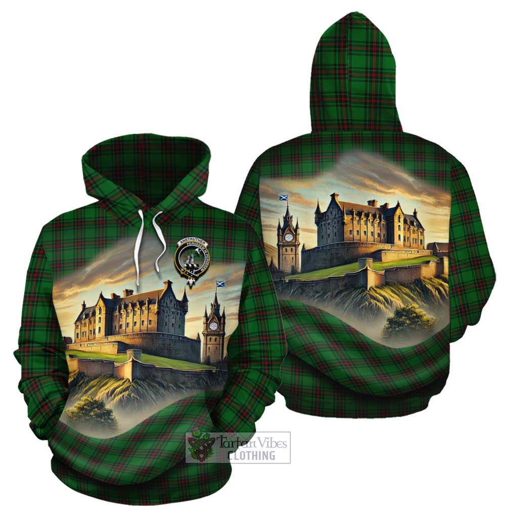 Anstruther Tartan Family Crest Cotton Hoodie with Scottish Ancient Castle Style - Tartan Vibes Clothing