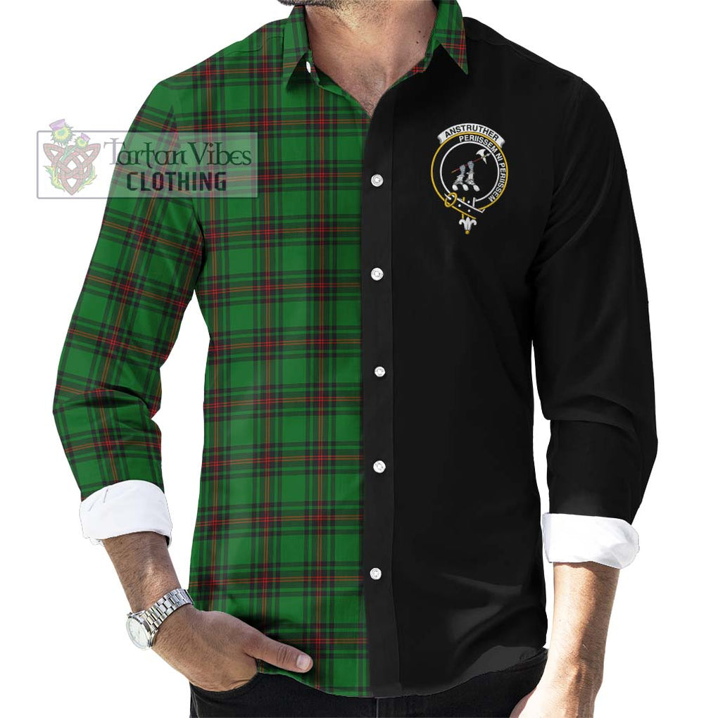 Anstruther Tartan Long Sleeve Button Shirt with Family Crest and Half Of Me Style - Tartanvibesclothing Shop