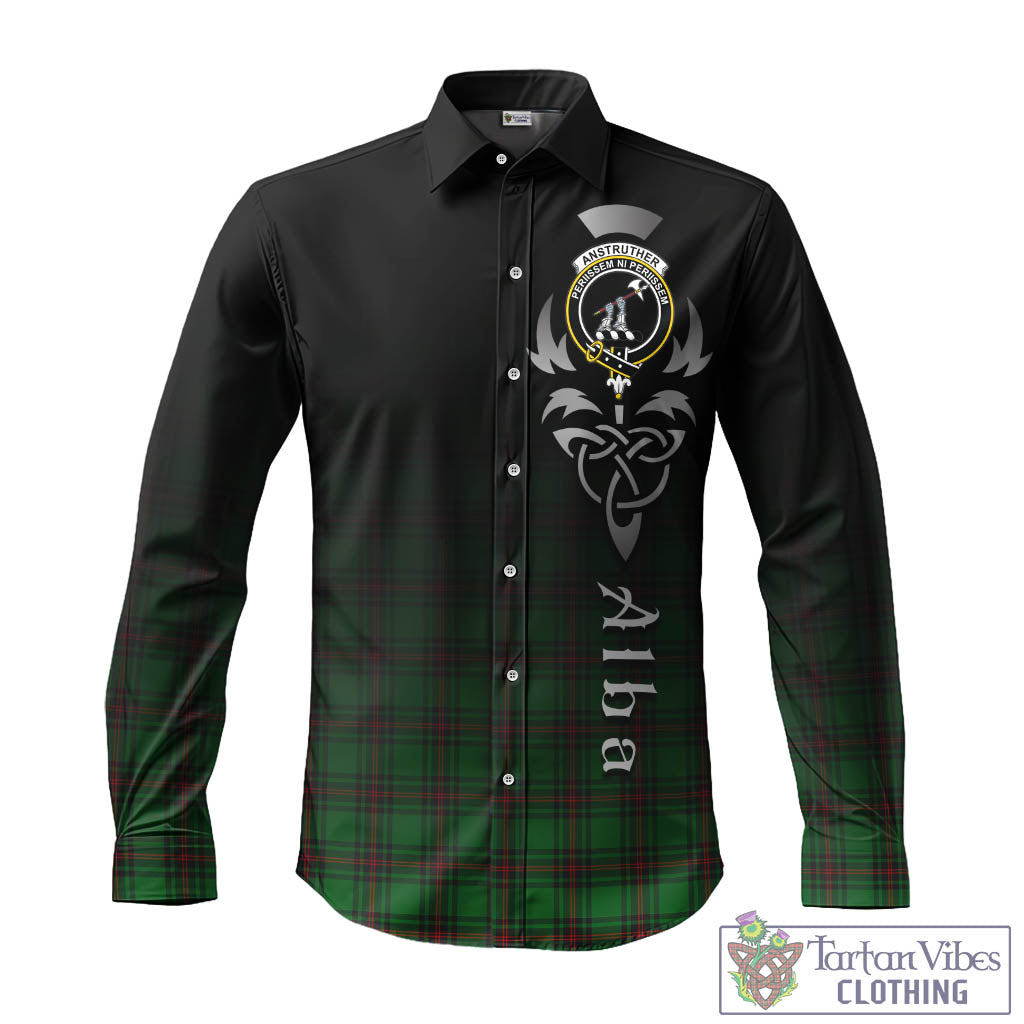 Tartan Vibes Clothing Anstruther Tartan Long Sleeve Button Up Featuring Alba Gu Brath Family Crest Celtic Inspired