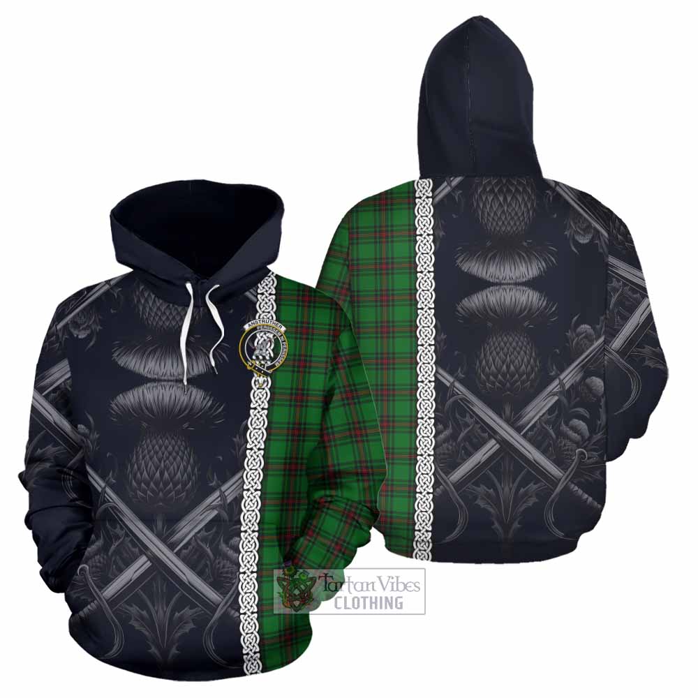 Anstruther Tartan Hoodie with Family Crest Cross Sword Thistle Celtic Vibes - Tartan Vibes Clothing