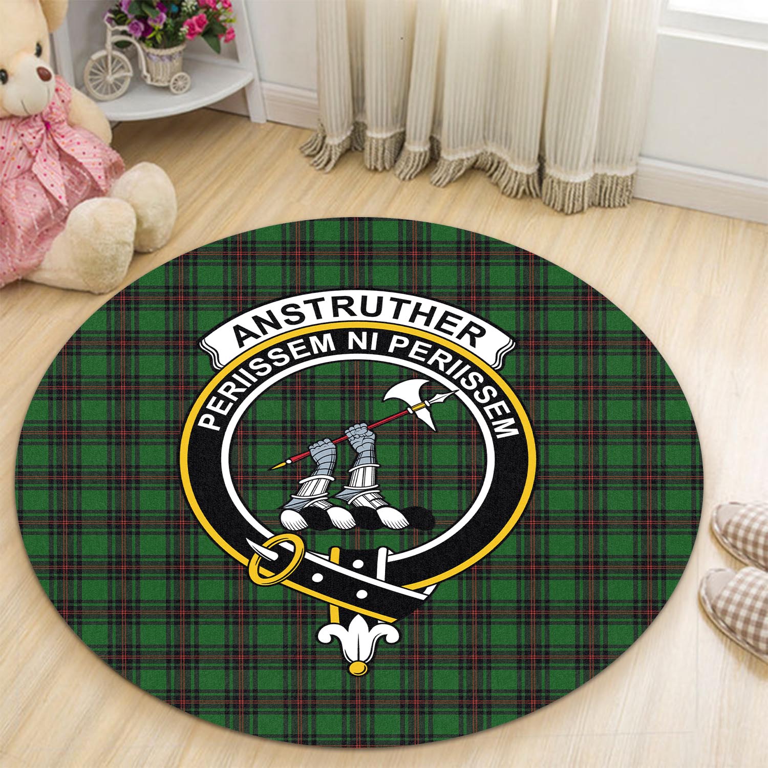 Anstruther Tartan Round Rug with Family Crest - Tartan Vibes Clothing