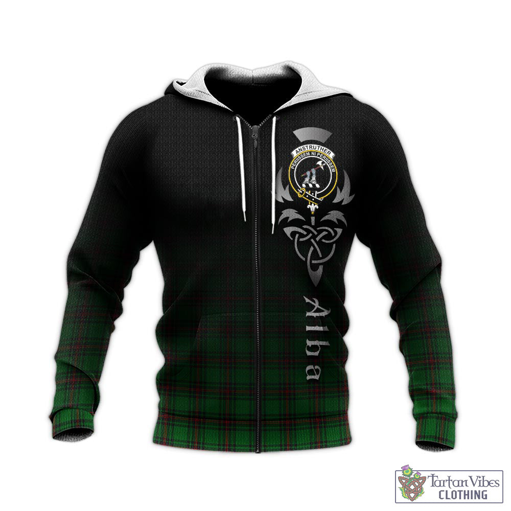 Tartan Vibes Clothing Anstruther Tartan Knitted Hoodie Featuring Alba Gu Brath Family Crest Celtic Inspired