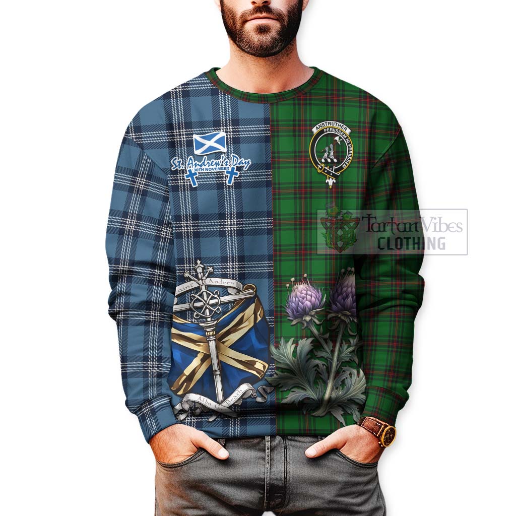 Anstruther Tartan Sweatshirt Happy St. Andrew's Day Half Tartan Style - Tartan Vibes Clothing