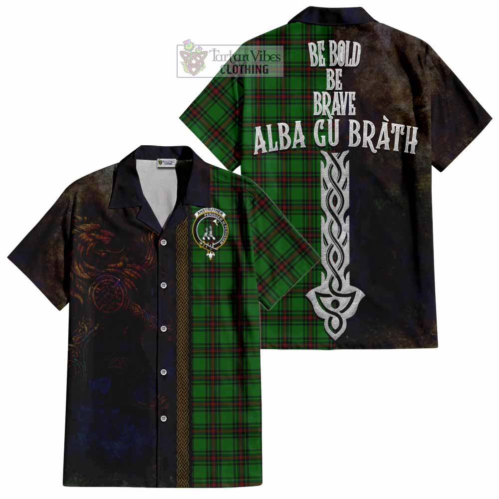 Anstruther Tartan Family Crest Hawaiian Shirt Alba Gu Brath Be Brave Lion Ancient Style - Tartan Vibes Clothing