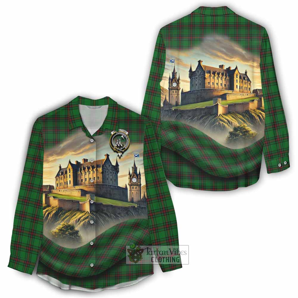 Anstruther Tartan Family Crest Women's Casual Shirt with Scottish Ancient Castle Style - Tartan Vibes Clothing