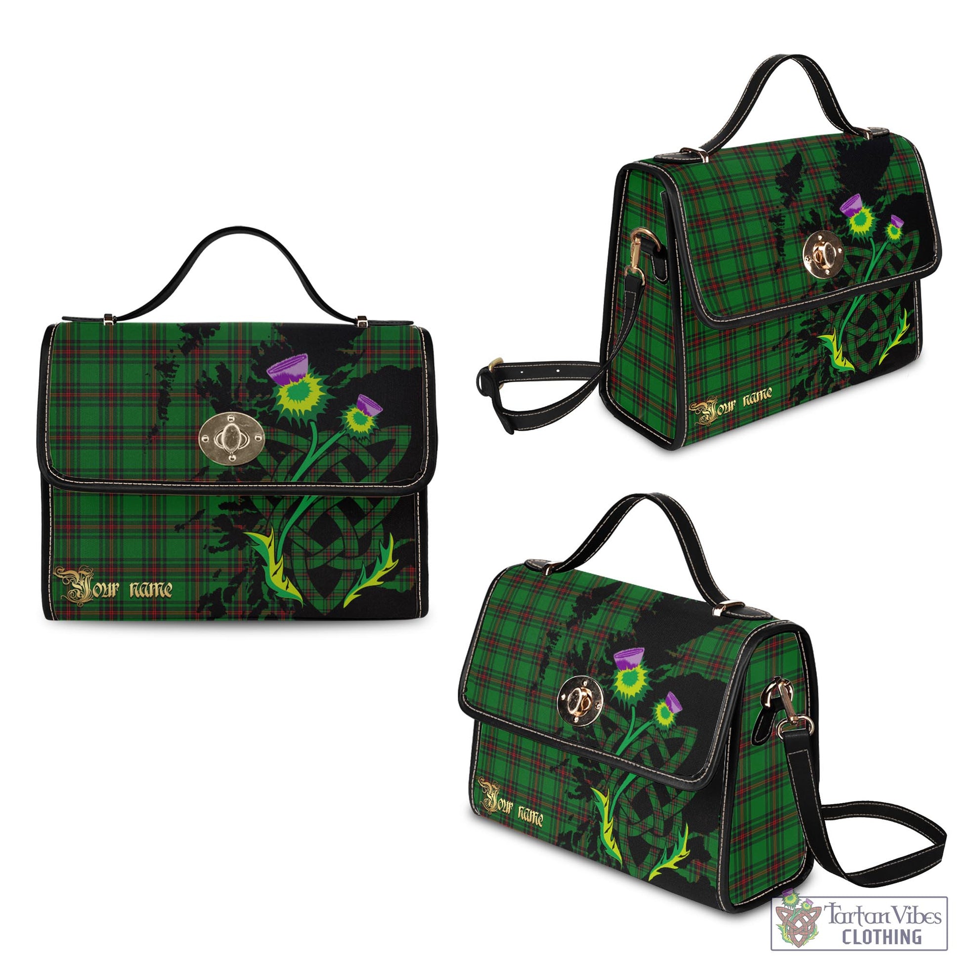 Tartan Vibes Clothing Anstruther Tartan Waterproof Canvas Bag with Scotland Map and Thistle Celtic Accents