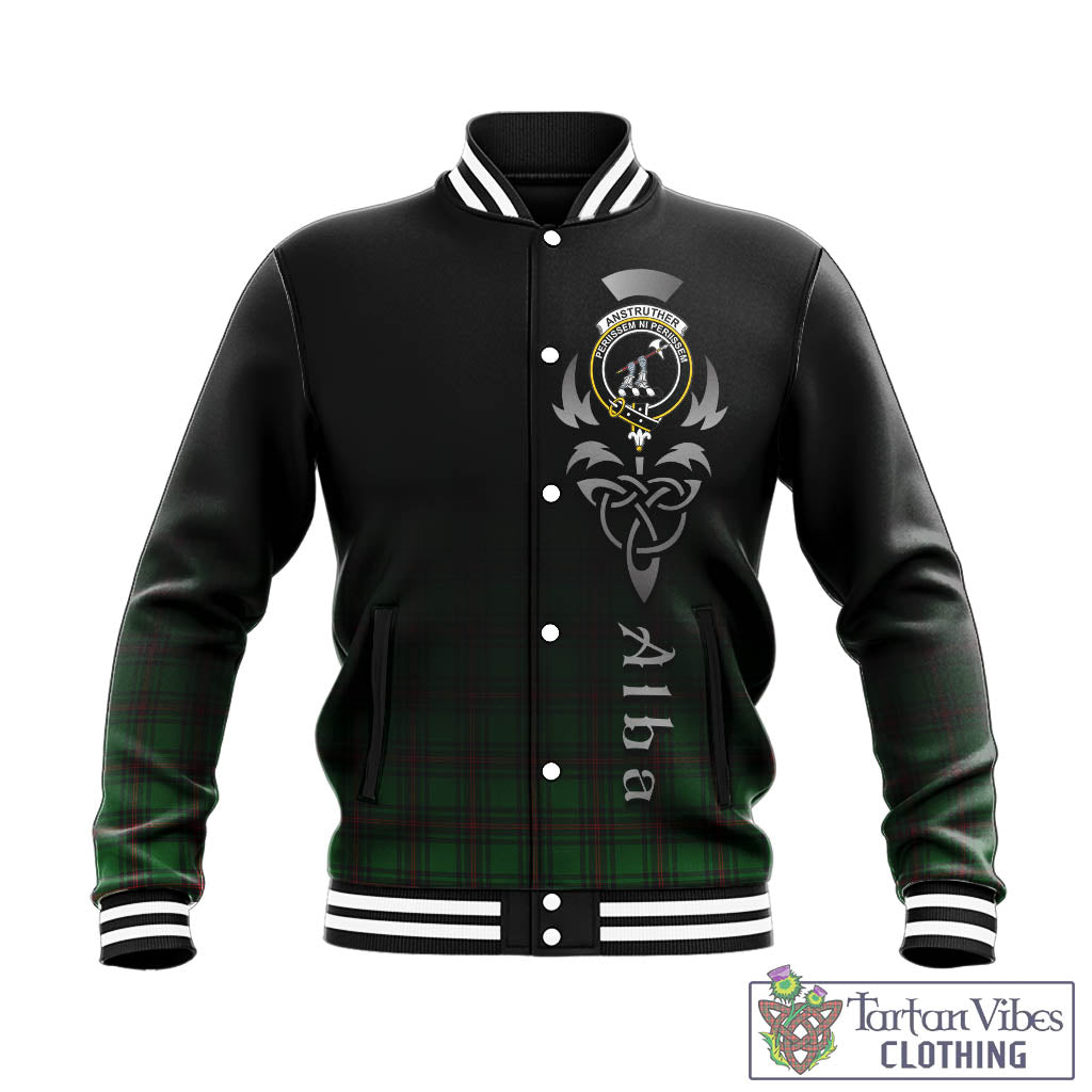 Tartan Vibes Clothing Anstruther Tartan Baseball Jacket Featuring Alba Gu Brath Family Crest Celtic Inspired