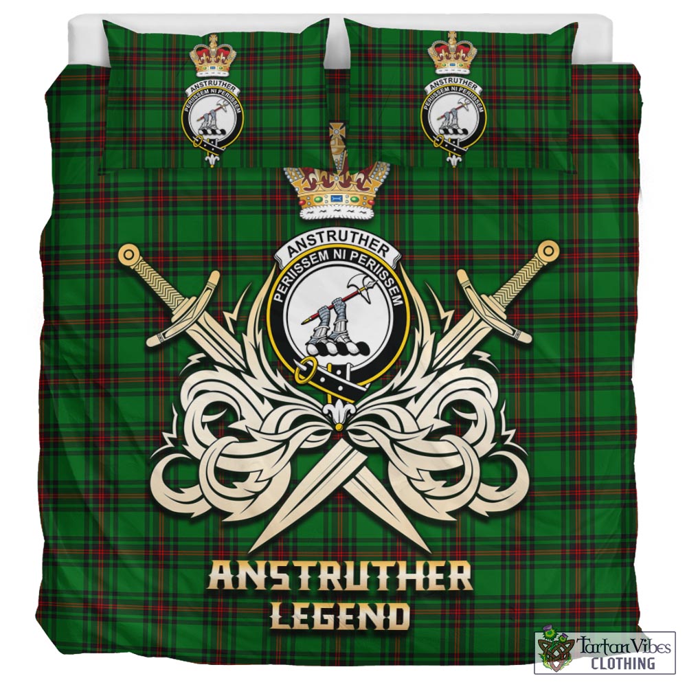Tartan Vibes Clothing Anstruther Tartan Bedding Set with Clan Crest and the Golden Sword of Courageous Legacy