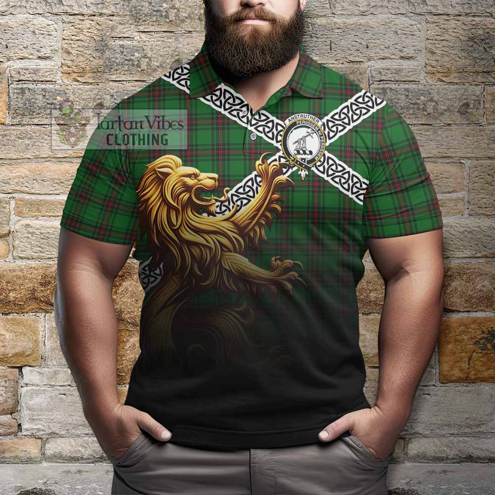 Anstruther Crest Tartan Polo Shirt with Golden Lion Emblem Celtic Style - Tartan Vibes Clothing