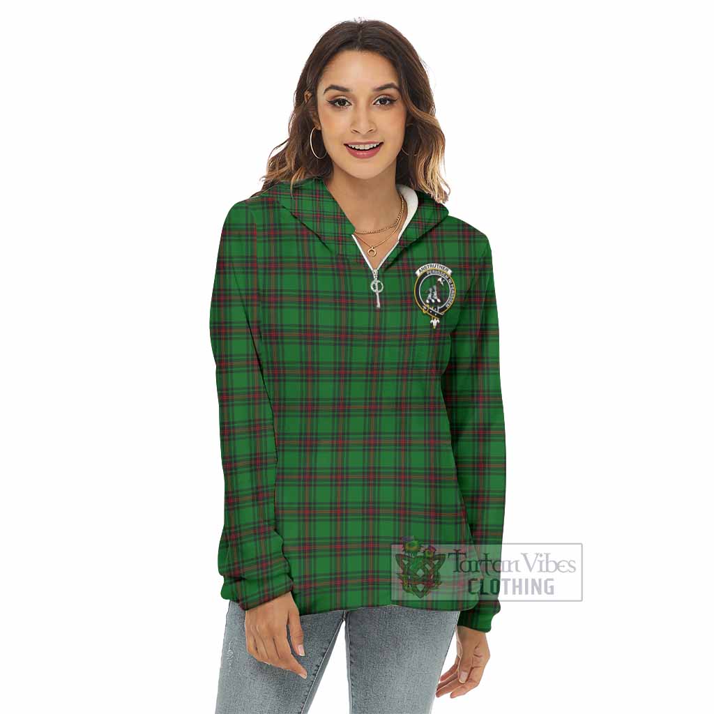 Anstruther Tartan Women's Borg Fleece Hoodie with Half Zip with Family Crest - Tartan Vibes Clothing