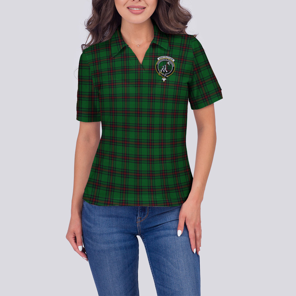 Anstruther Tartan Polo Shirt with Family Crest For Women - Tartanvibesclothing