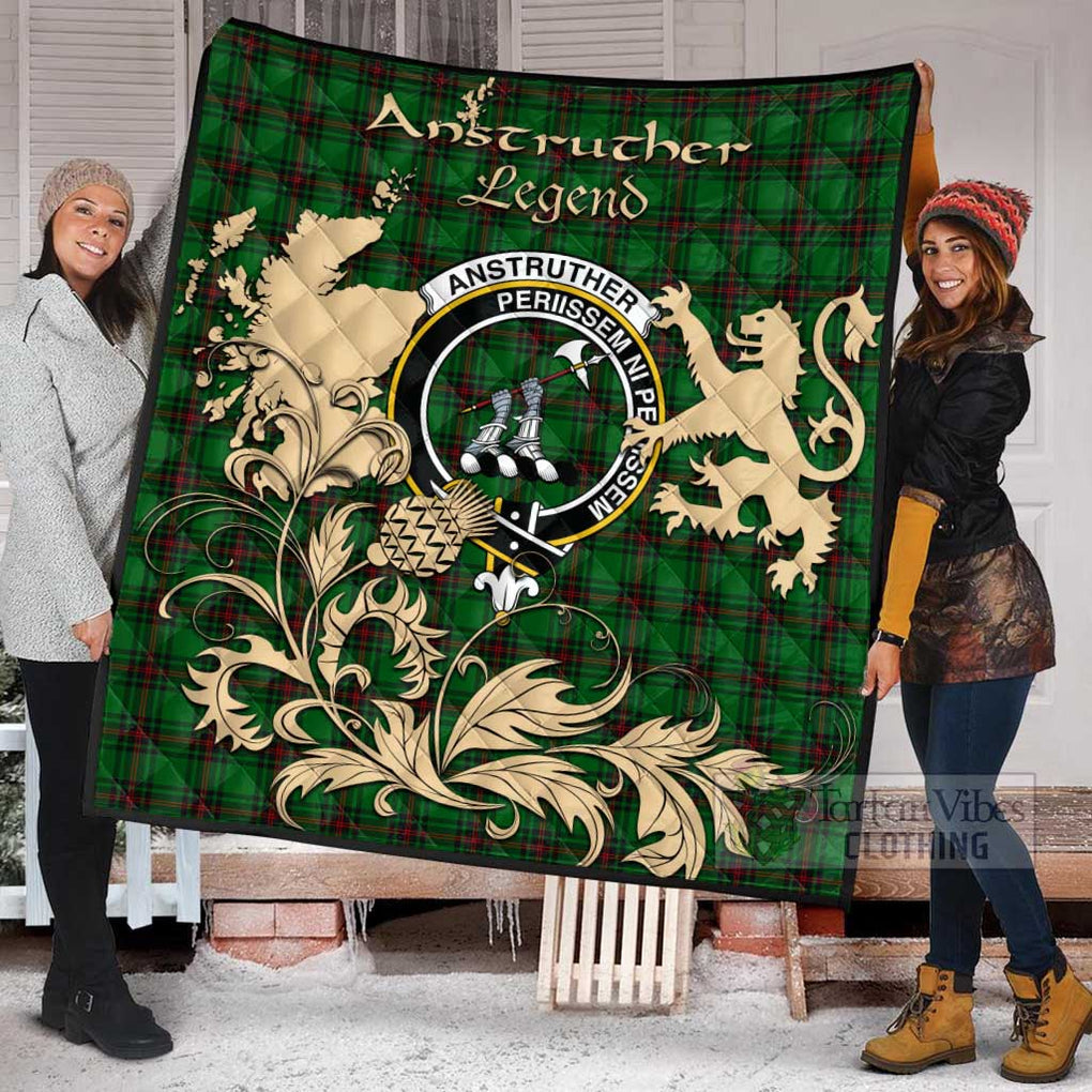 Tartan Vibes Clothing Anstruther Tartan Quilt with Family Crest and Scottish Symbol Style