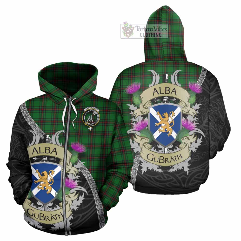 Anstruther Tartan Family Crest Hoodie Lion Rampant Royal Thistle Shield Celtic Inspired Zip Hoodie - Tartan Vibes Clothing