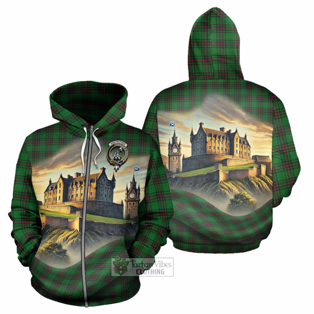 Anstruther Tartan Family Crest Hoodie with Scottish Ancient Castle Style Zip Hoodie - Tartan Vibes Clothing