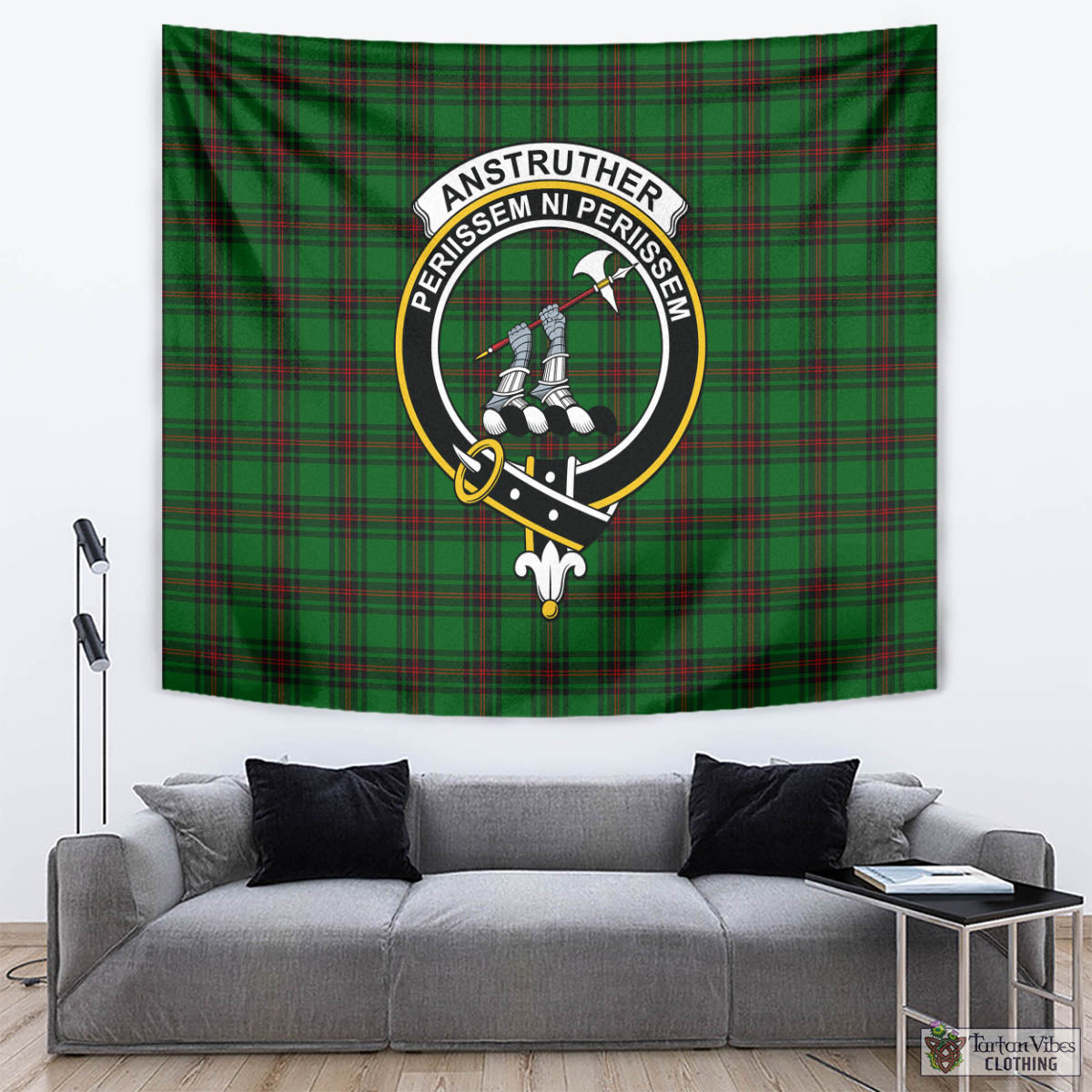 Tartan Vibes Clothing Anstruther Tartan Tapestry Wall Hanging and Home Decor for Room with Family Crest