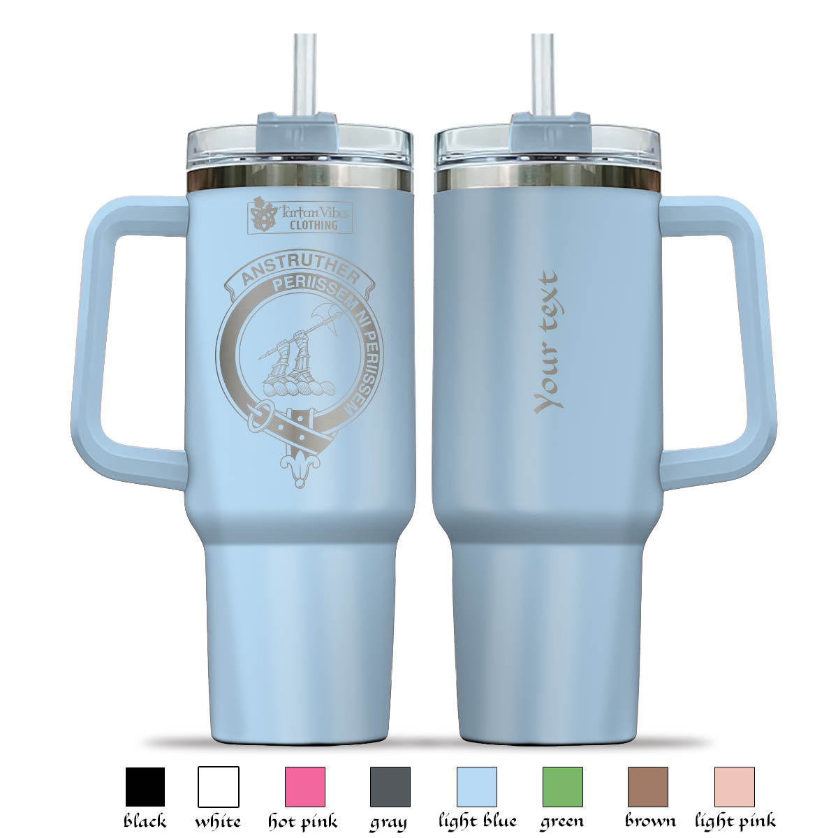 Anstruther Clan Crest Engraved Tumbler with Handle - 2D-tartanvibesclothing