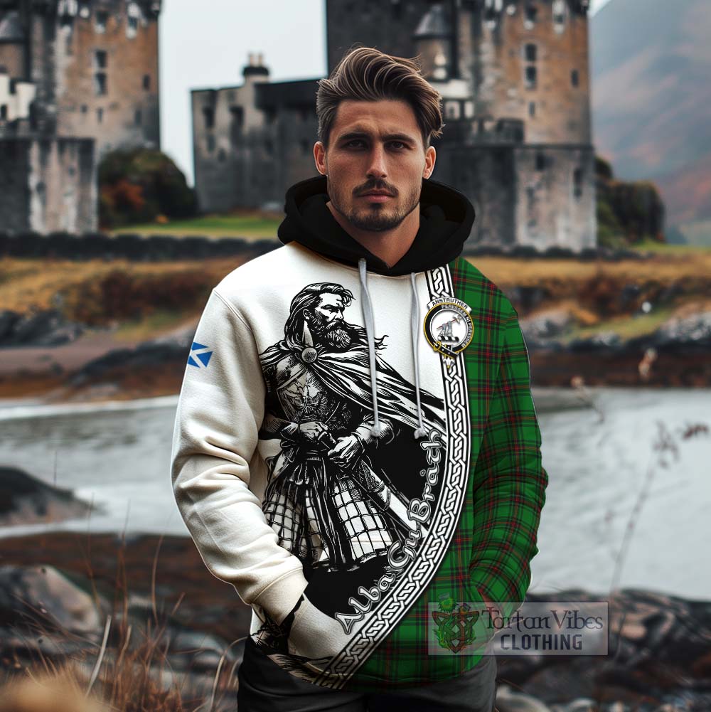 Anstruther Tartan Clan Crest Cotton Hoodie with Highlander Warrior Celtic Style - Tartan Vibes Clothing