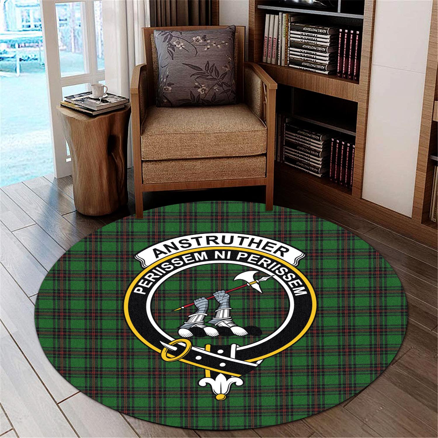 Anstruther Tartan Round Rug with Family Crest - Tartan Vibes Clothing