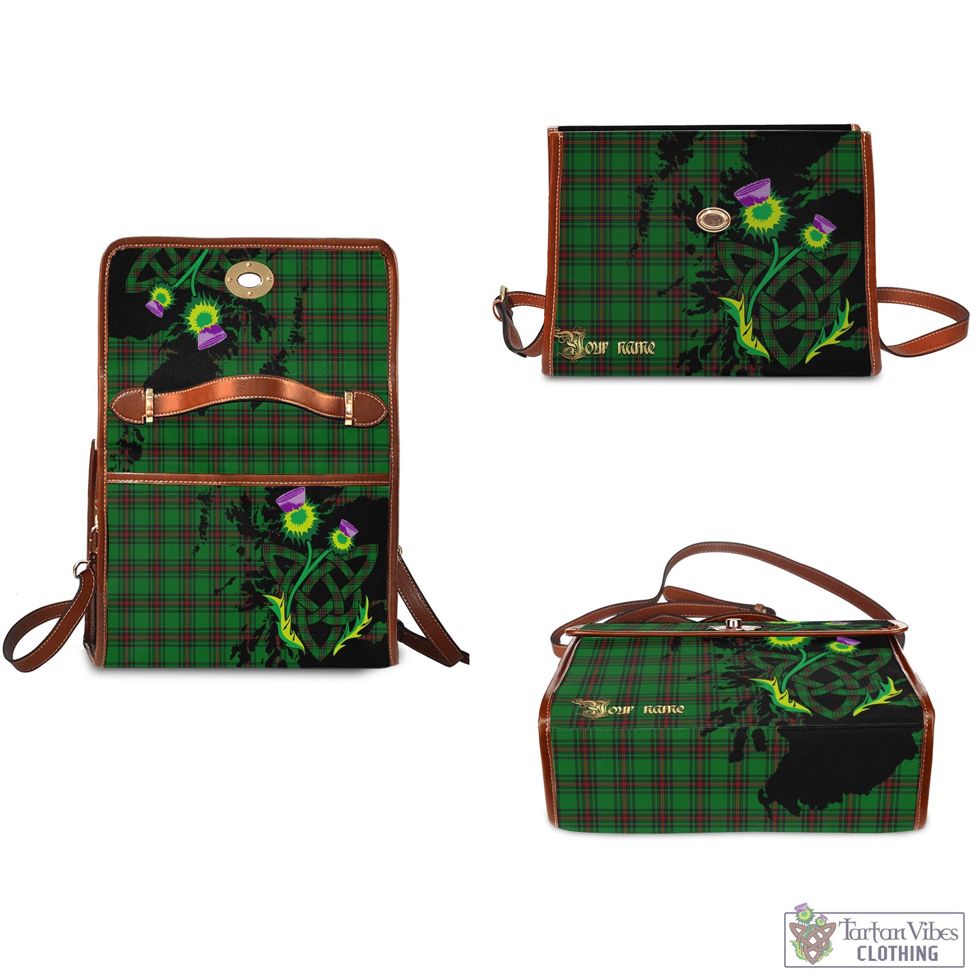 Tartan Vibes Clothing Anstruther Tartan Waterproof Canvas Bag with Scotland Map and Thistle Celtic Accents