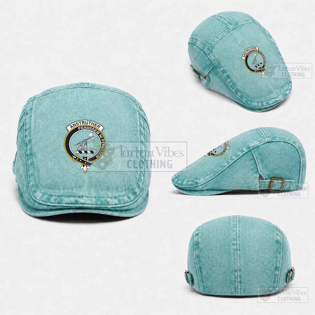 Anstruther Scottish Clan Crest Washed Flat Cap - Unisex Jeff Cap One Size (Adjustable) Lake Blue - Tartan Vibes Clothing