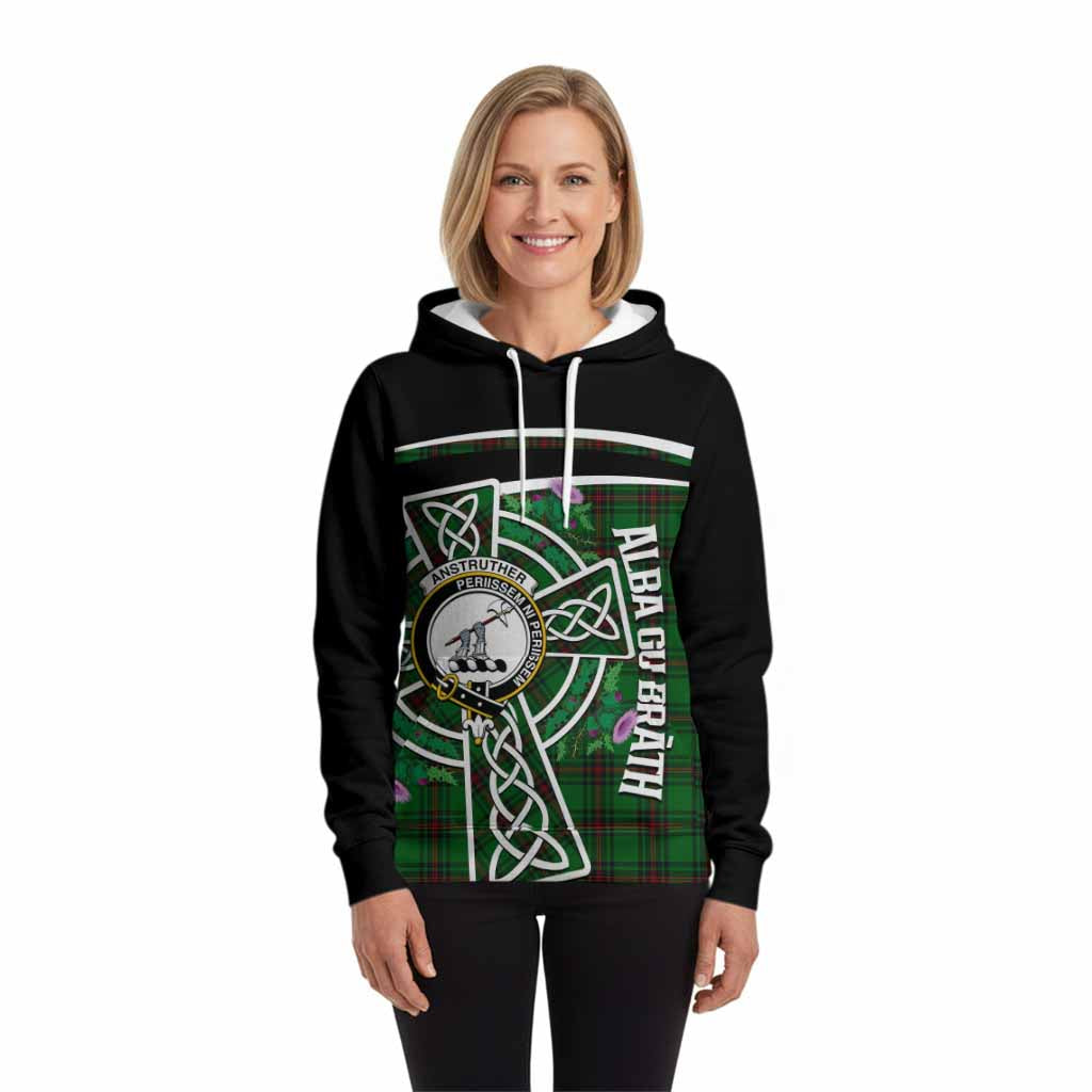 Anstruther Tartan Crest Hoodie Scottish Thistle Celtic Cross Alba Gu Brath
