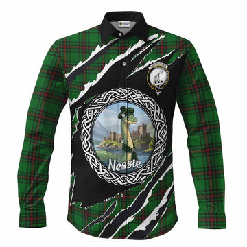 Anstruther Tartan Crest Loch Ness Monster Long Sleeve Button Shirts Celtic Knot Nessie Art