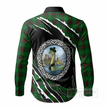 Anstruther Tartan Crest Loch Ness Monster Long Sleeve Button Shirts Celtic Knot Nessie Art