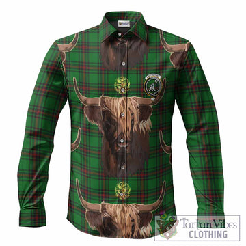 Anstruther Tartan Crest Long Sleeve Button Shirts Scotland Heilan Coo Tartan Seamless Style