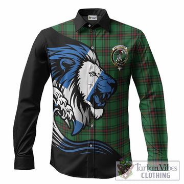 Anstruther Tartan Crest Long Sleeve Button Shirts Scottish Golden Lions Wave Flow