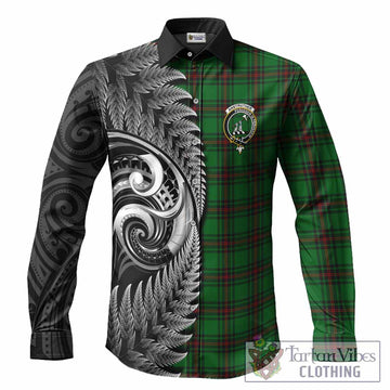 Anstruther Tartan Crest Long Sleeve Button Shirts With New Zealand Silver Fern Maori Koru